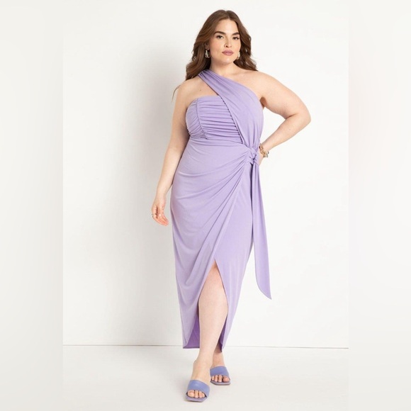 Eloquii Dresses & Skirts - Eloquii Lilac One Shoulder Ruched Wrap Midi Dress Plus Size 22 lavender purple